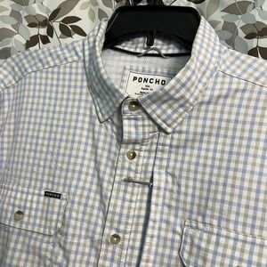 Poncho Shirt Mens XXL Blue Plaid Regular Fit Fishing Stretch Vented Long Sleeve